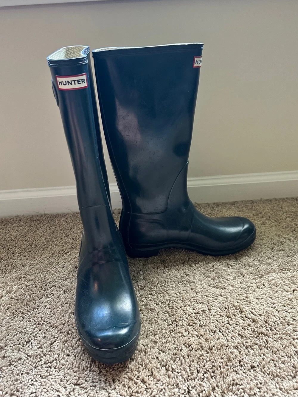Hunter Women's Original Tall Gloss Rain Boots, Navy, Size 11